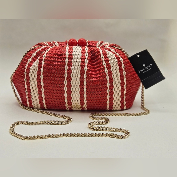 Kate Spade New York Scrunchy Convertible Clutch purse Striped Heirloom kiss lock